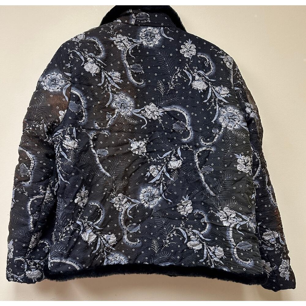 Vintage Floral Pattern Size M Black Beaded Puffer Jacket Trim FLAWED - Picture 2 of 11